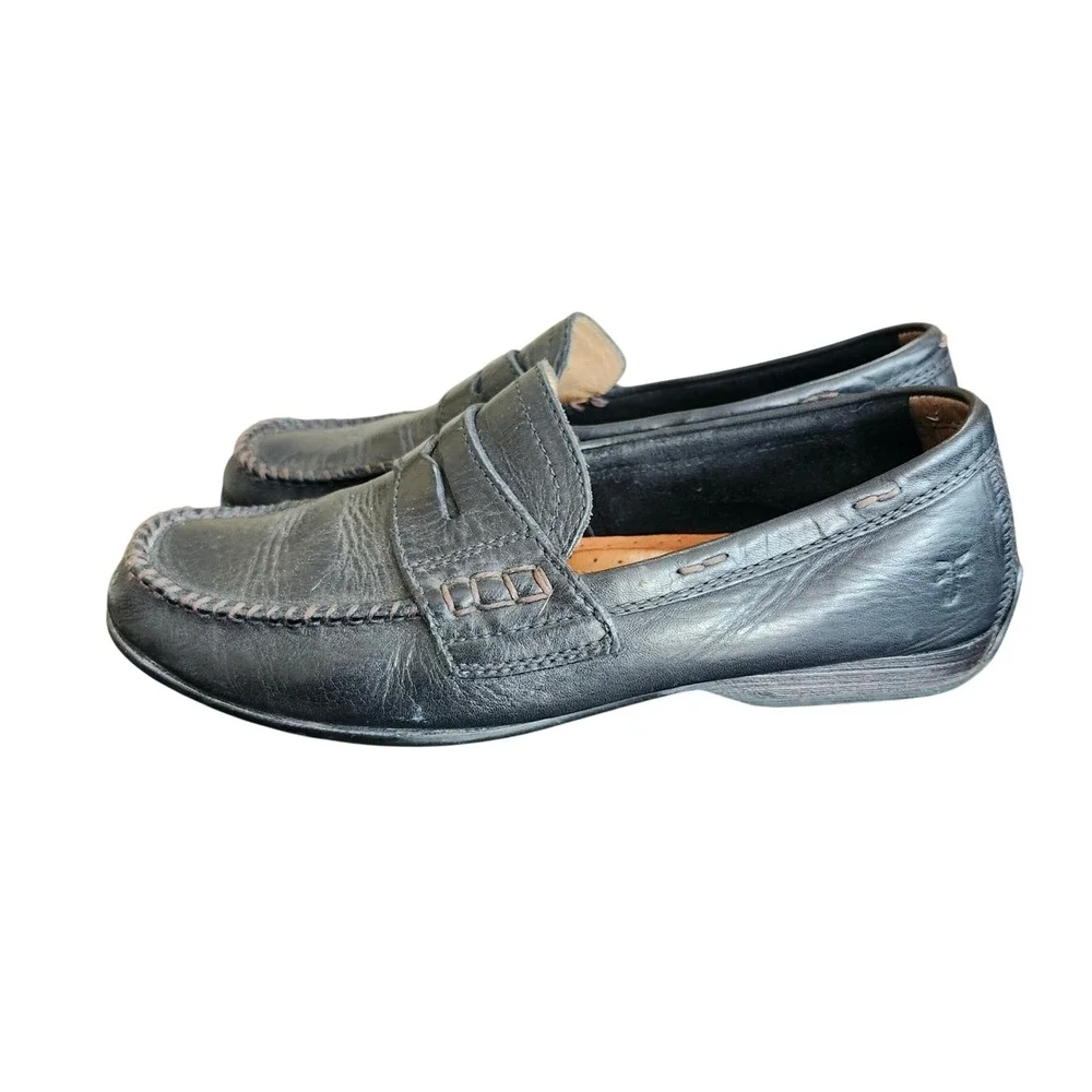 Frye Lewis Penny Loafers Mens 8.5 Black Leather Moccasin Toe Driver 3480267-BLK
